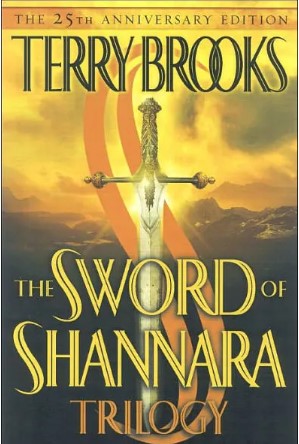 Cover art for Terry Brooks's The Sword of Shannara Trilogy, showing a magical sword.