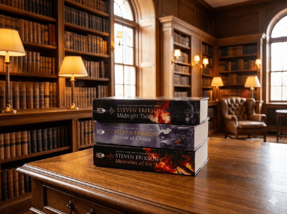Three volumes in the Malazan series of epic fantasy